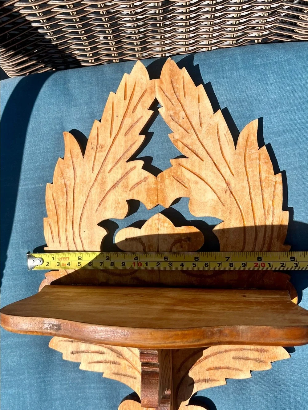 Hand-Carved Wooden Wall Shelf - distressed naturel wood